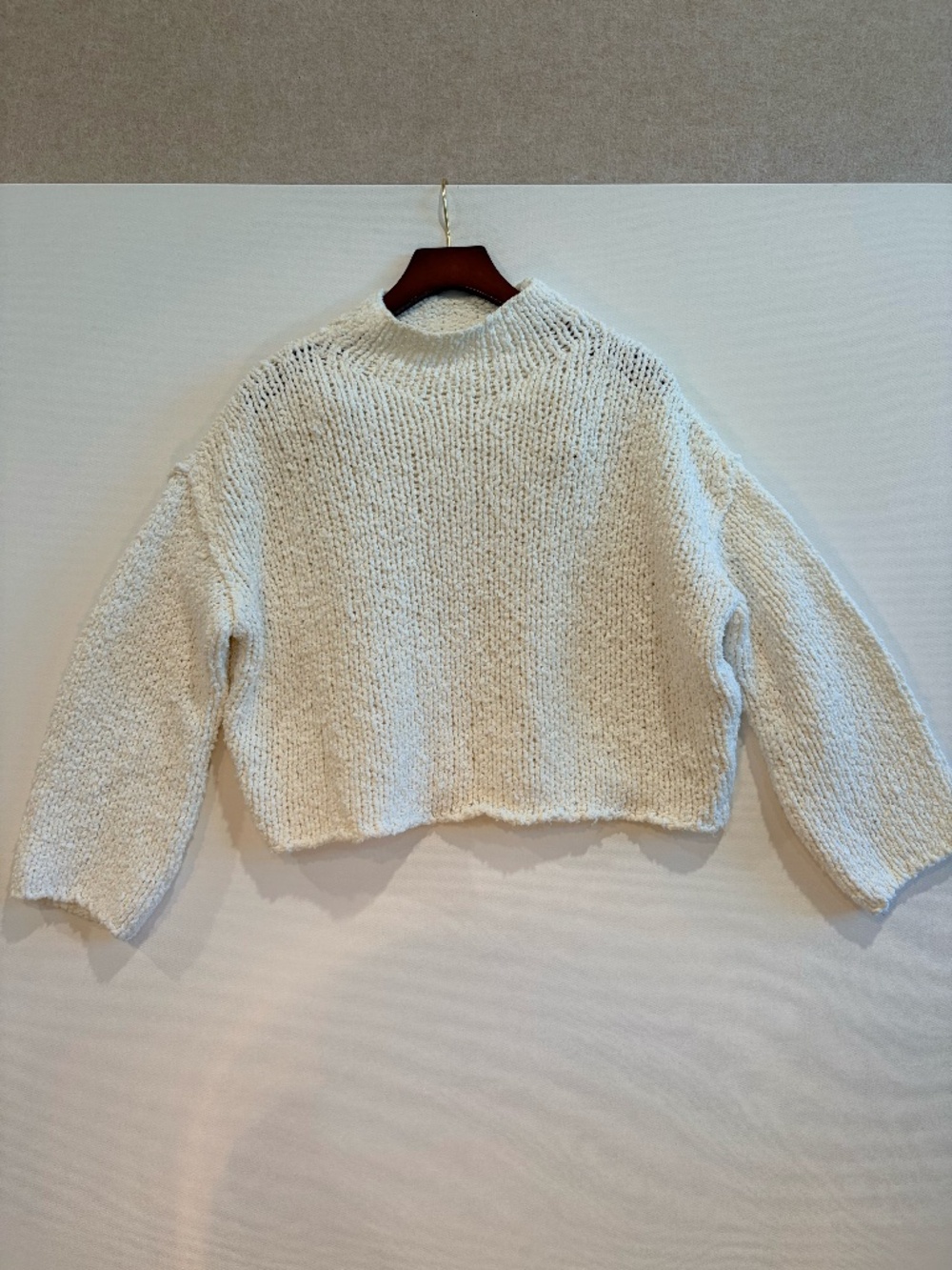 Anthropologie Ivory Chunky Knit Mock Neck Cropped Sweater SP Oversized Cozy